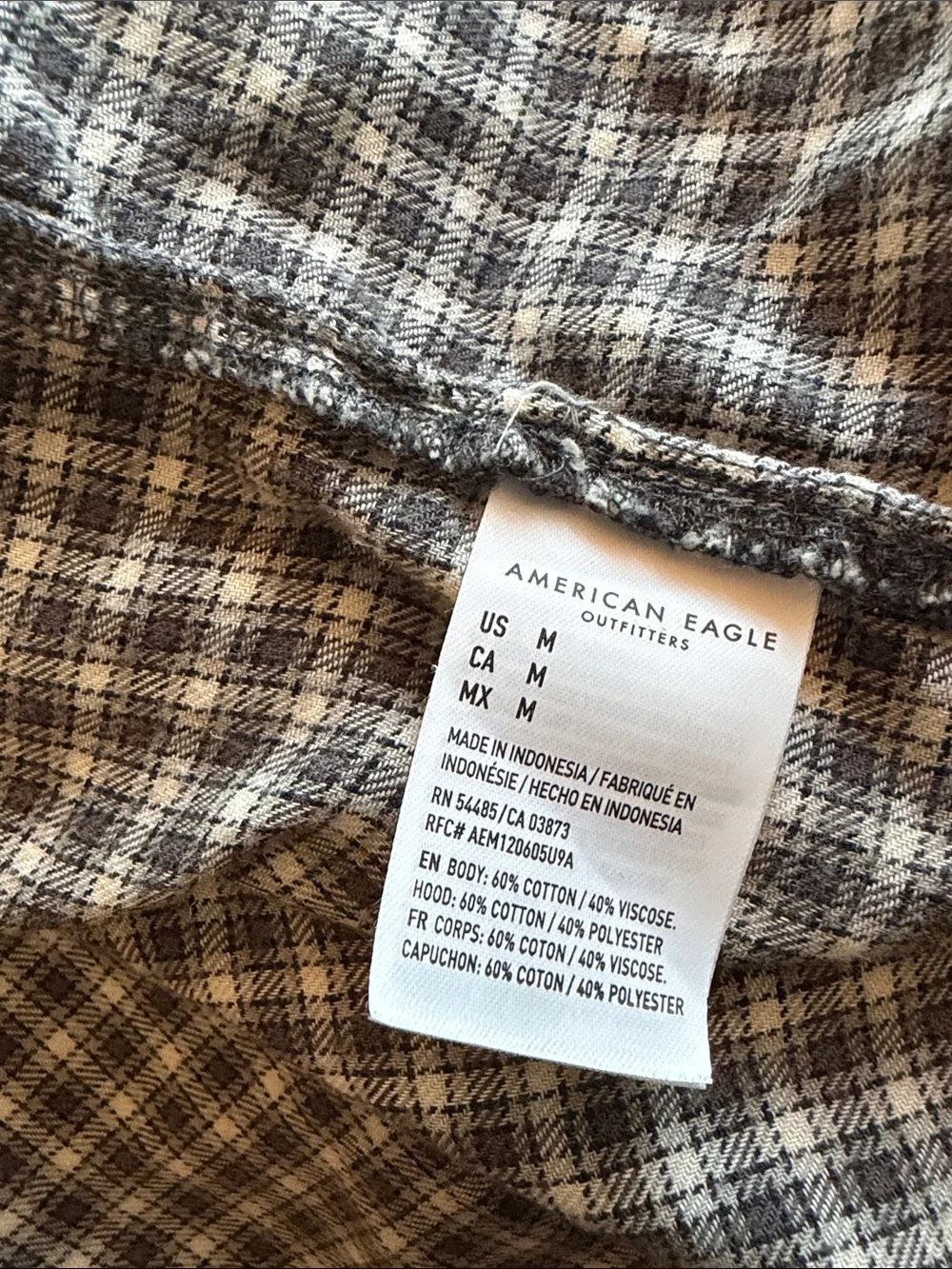 American Eagle Cropped Button-Up Hoodie Flannel Jacket- - Picture 9 of 9